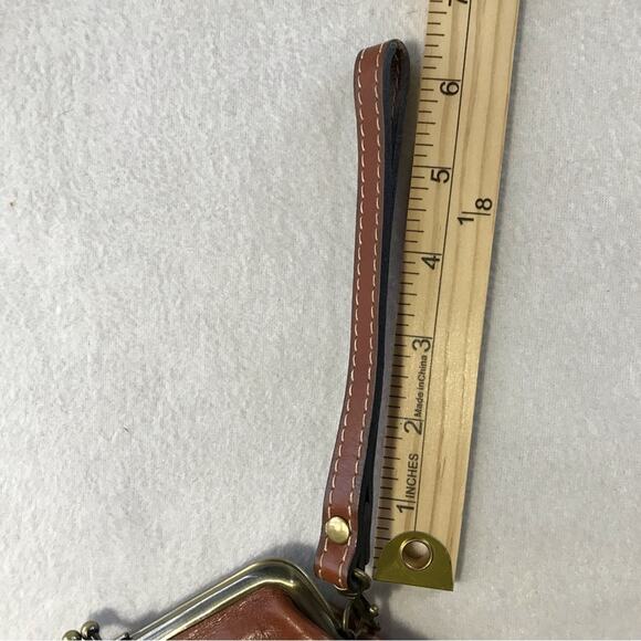 Patricia Nash cognac tan leather wristlet small purse with kiss closure - Picture 13 of 13